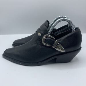 Dingo Black Leather Casual Low Cut Heel Booties Shoes Women Sz 8 M
